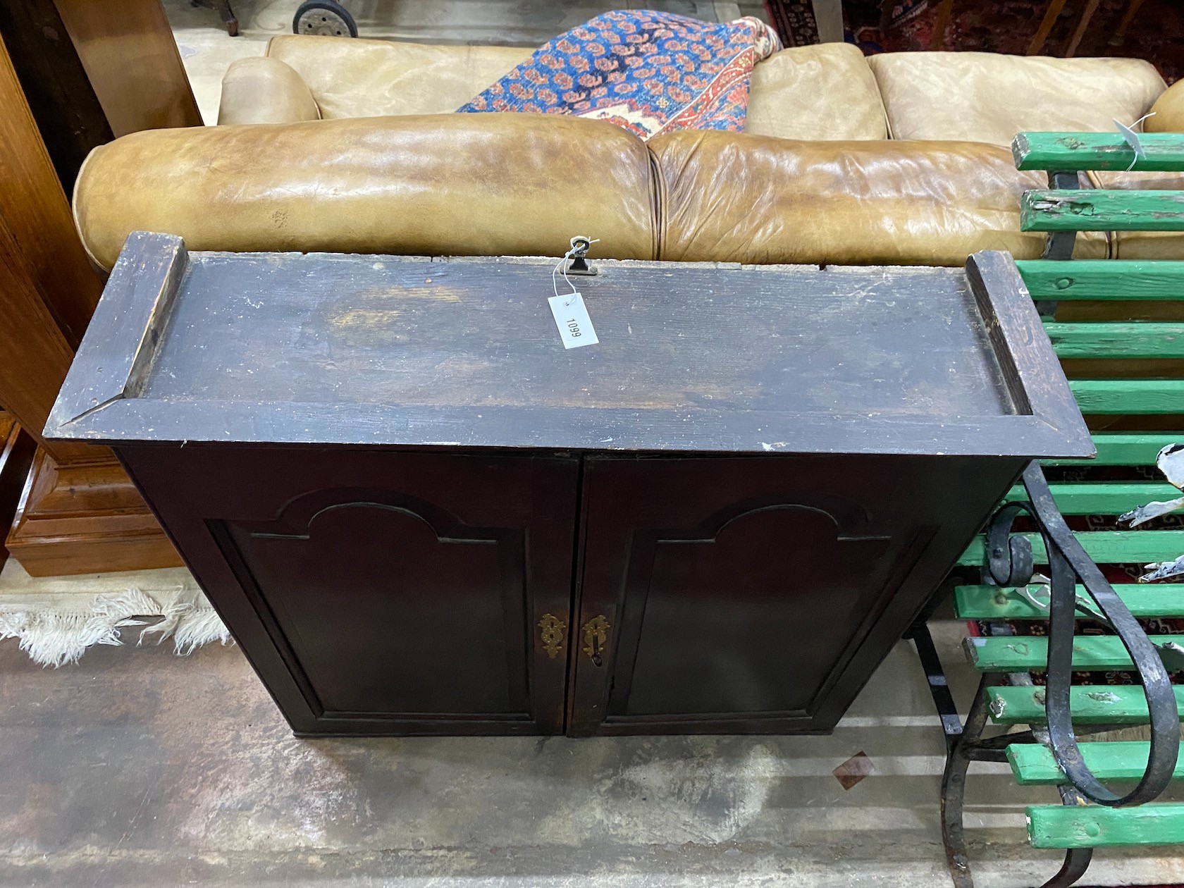 A George III oak two door cabinet top section, 94cm, width 28cm, height 85cm